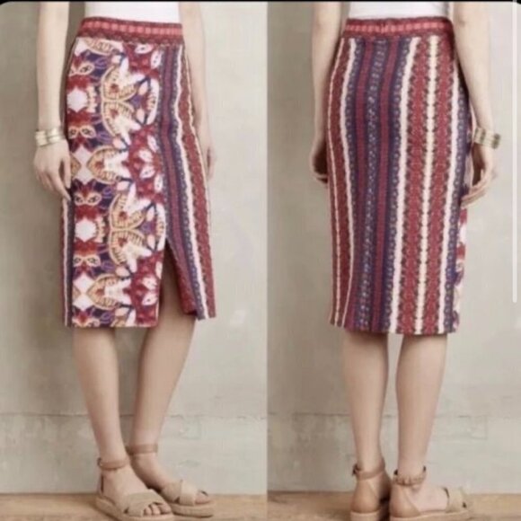 Anthropologie Maeve Marala Floral Knit Stretch Pink Stripe Lined Pencil XS Skirt